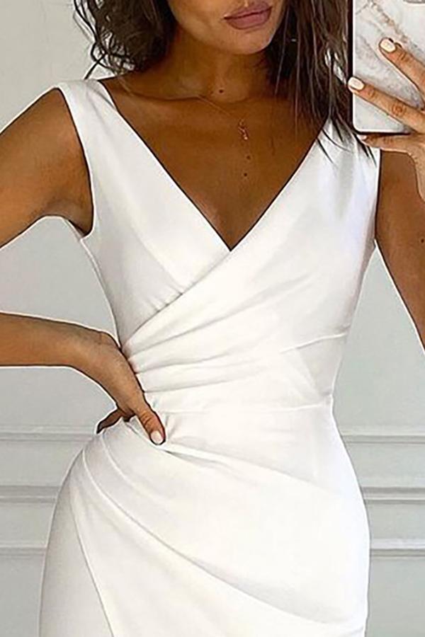 Solid Color Sleeveless Split Party Dress