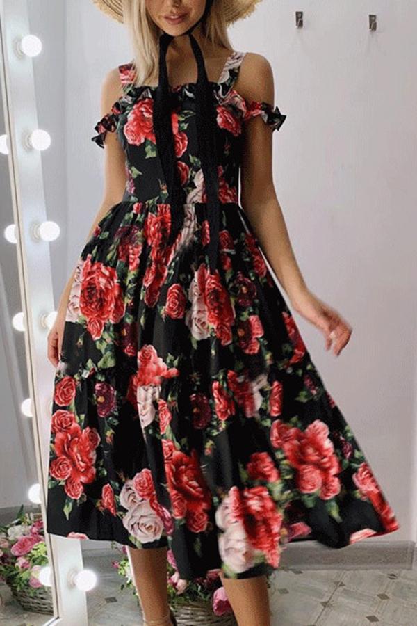 Fashion Printed Strapless Off-the-shoulder Dress