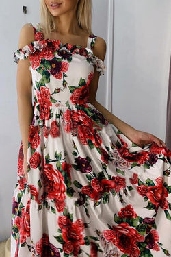 Fashion Printed Strapless Off-the-shoulder Dress