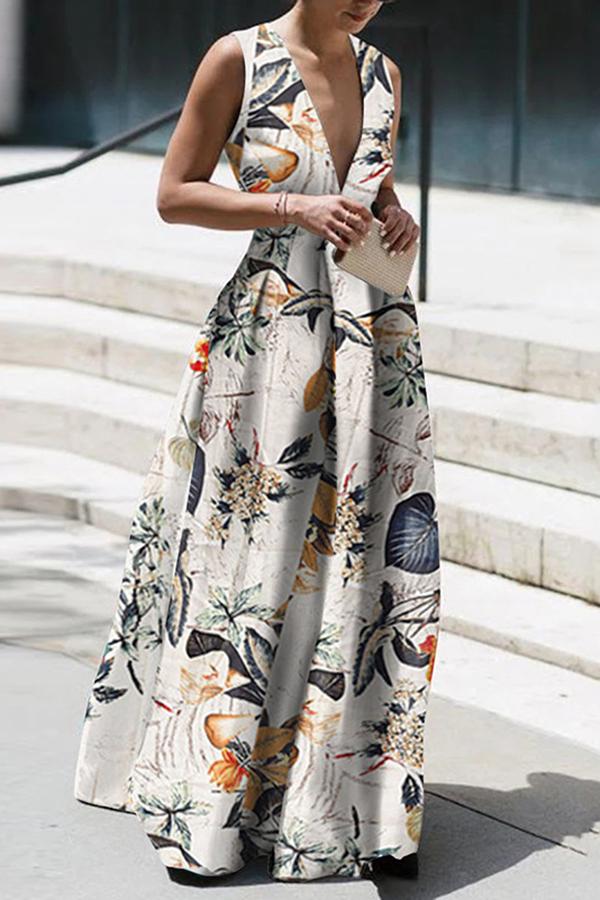 Casual V-neck Sleeveless Printed Dress