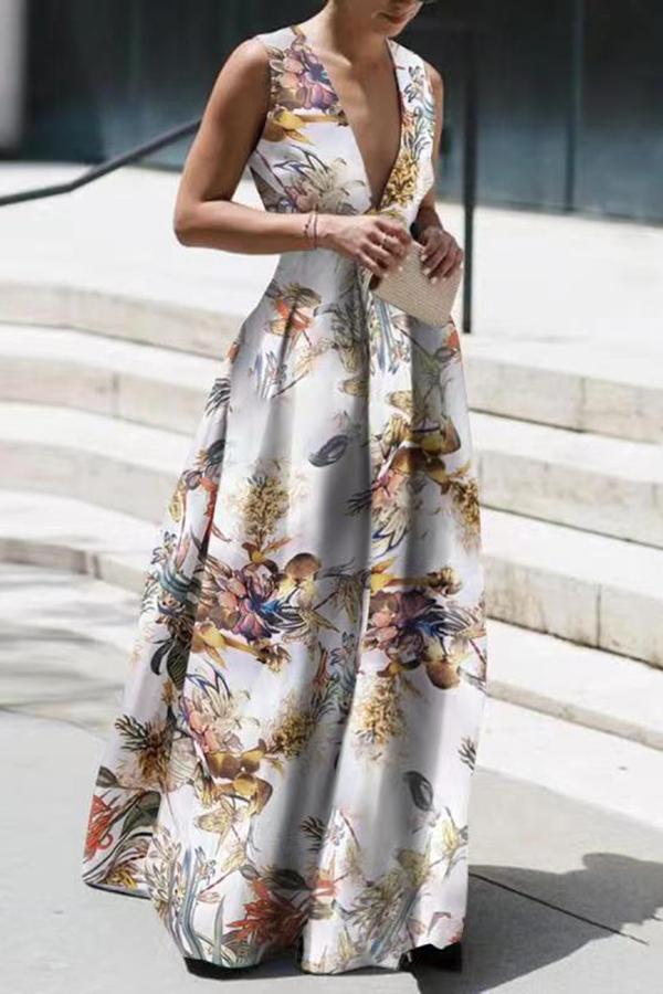 Casual V-neck Sleeveless Printed Dress