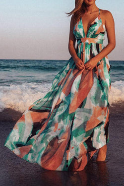 V-neck Beach Printed Dress