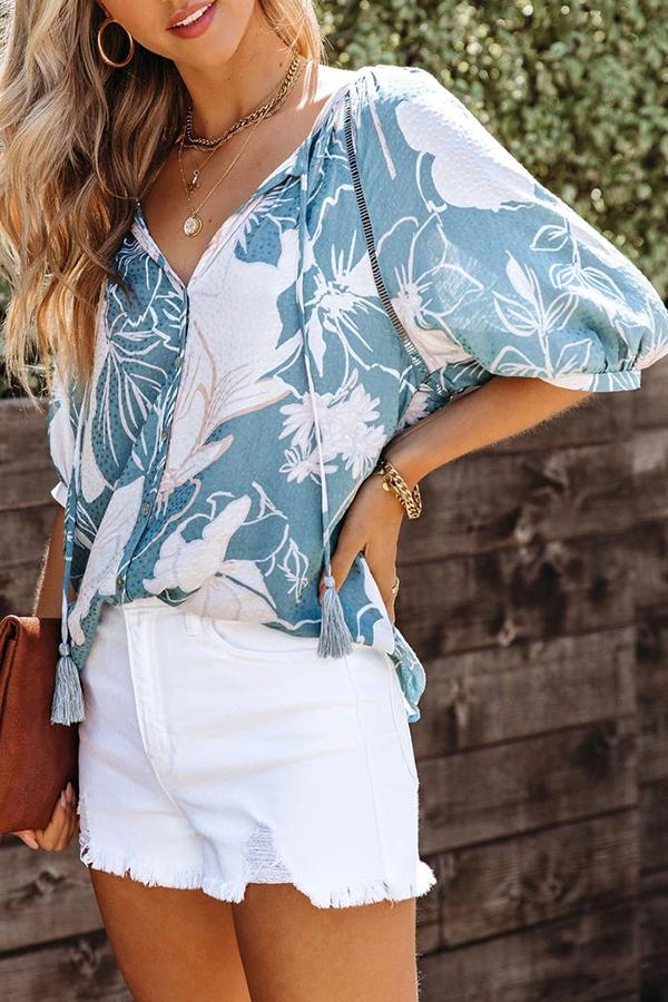 Printed Cardigan Lace-up Fashion Shirt