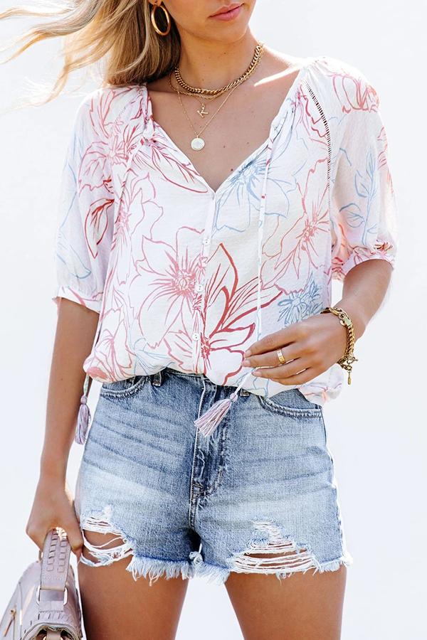 Printed Cardigan Lace-up Fashion Shirt