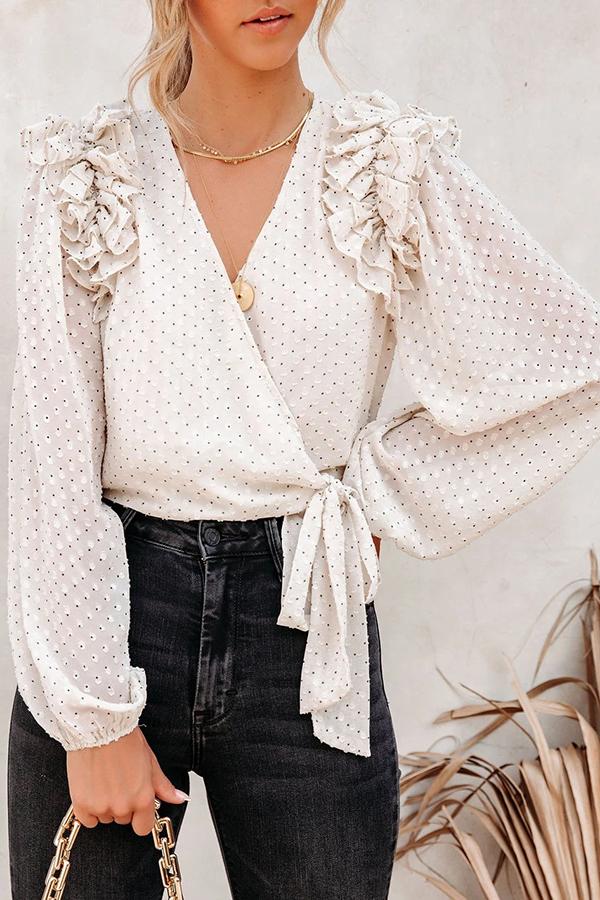 Chiffon Cross Tie Puff Sleeve Casual Shirt