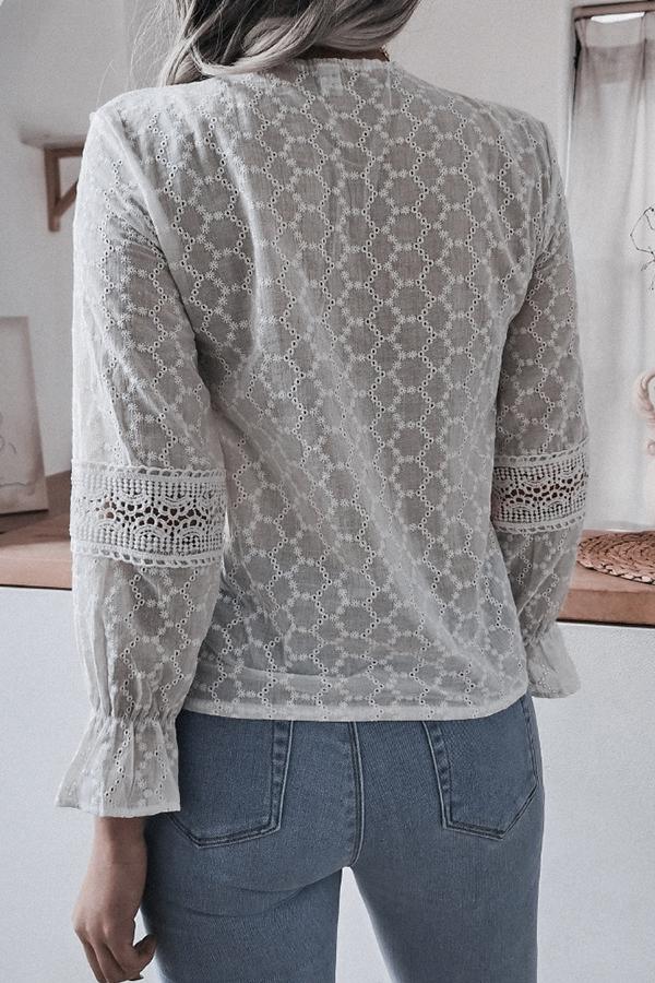 Lace Ruffled Flared Sleeve Casual Shirt