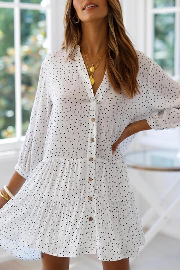 Polka Dot Print Loose Long Sleeve Dress