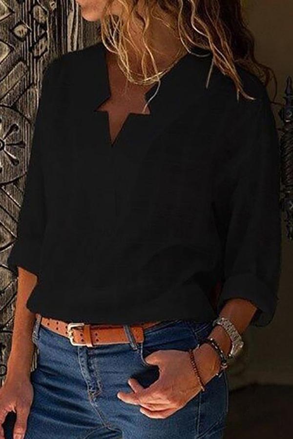 Casual V-neck Long-sleeved Shirt