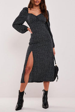 Gentle Wind Square Neck Long Sleeve Printed Dress