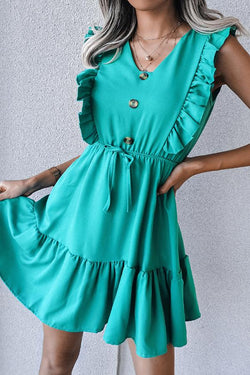 V-neck Ruffled Sleeveless Dress