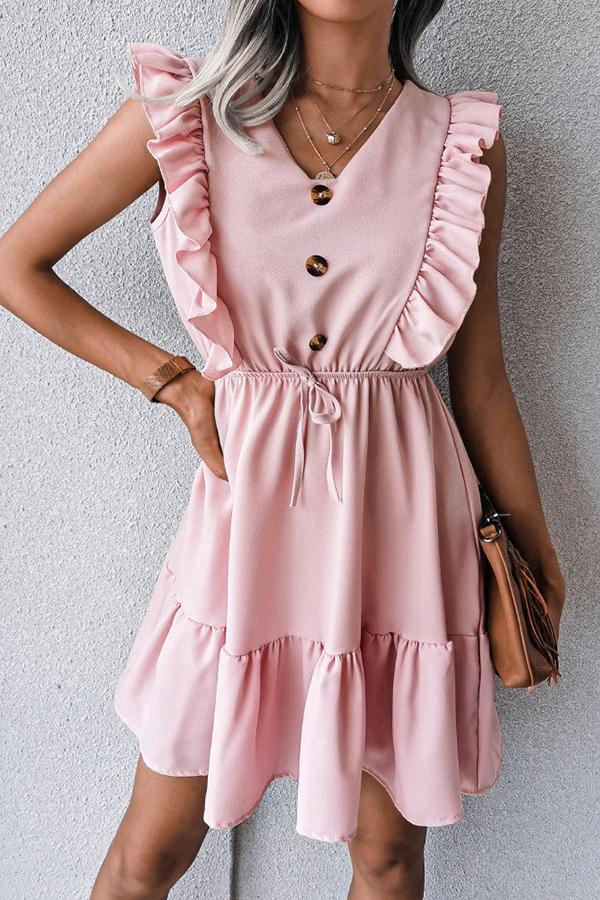 V-neck Ruffled Sleeveless Dress