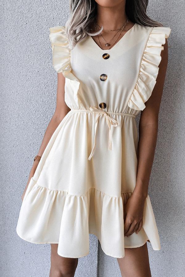 V-neck Ruffled Sleeveless Dress