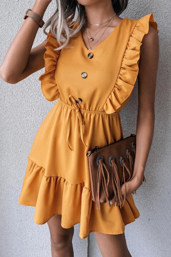 V-neck Ruffled Sleeveless Dress