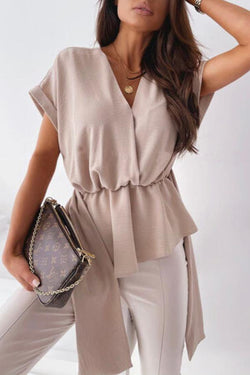 Loose Short-sleeved Belt Top