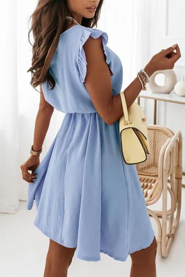 Ruffled Short-sleeved Lace-up Dress