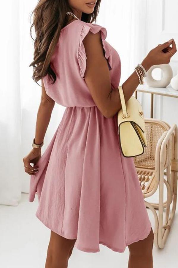 Ruffled Short-sleeved Lace-up Dress