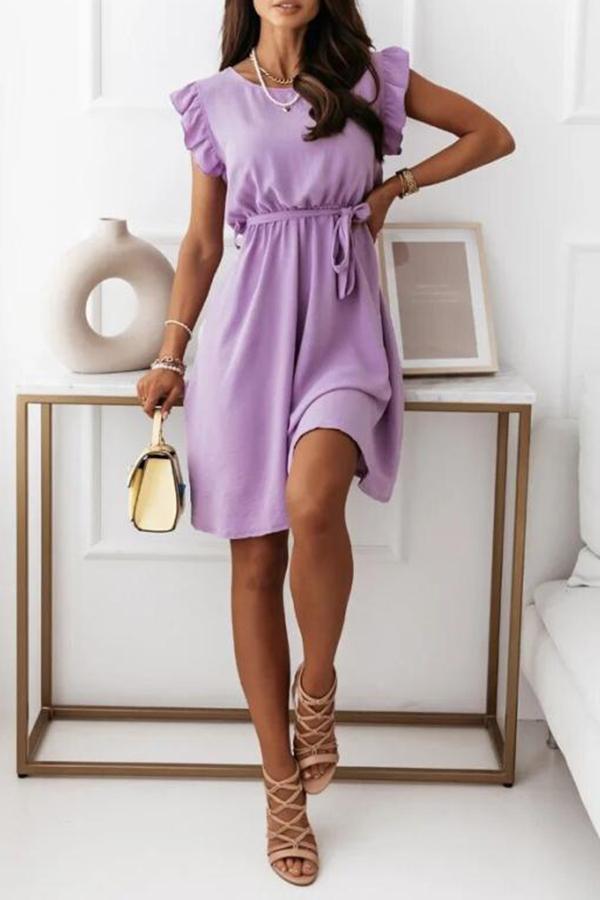 Ruffled Short-sleeved Lace-up Dress