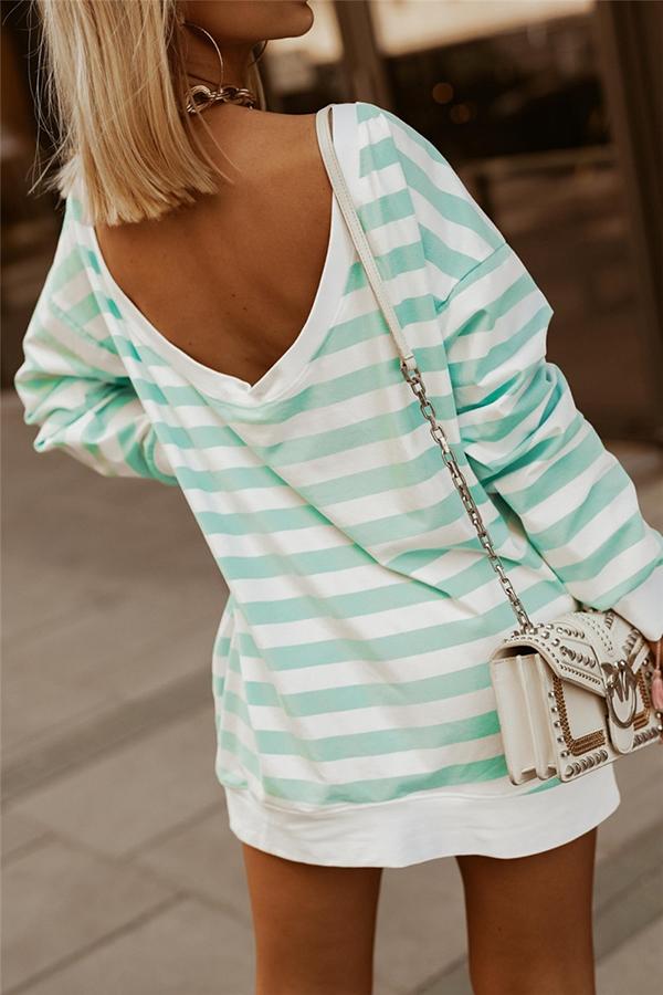 Striped Open Back Casual Sweatshirt