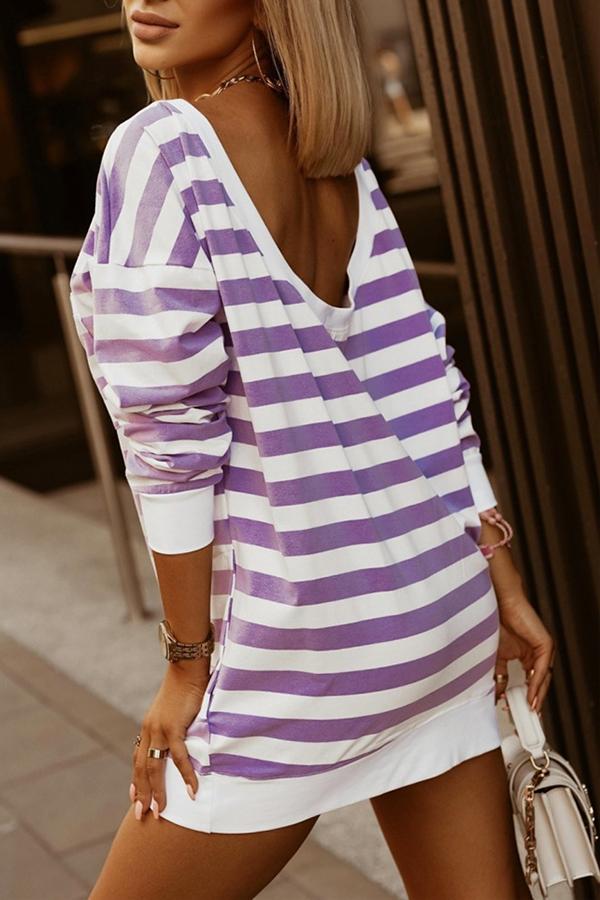 Striped Open Back Casual Sweatshirt