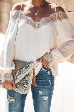 Lace Stitching Chiffon Shirt