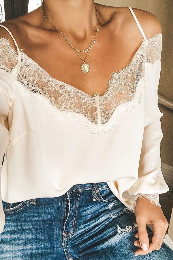 Lace Stitching Chiffon Shirt