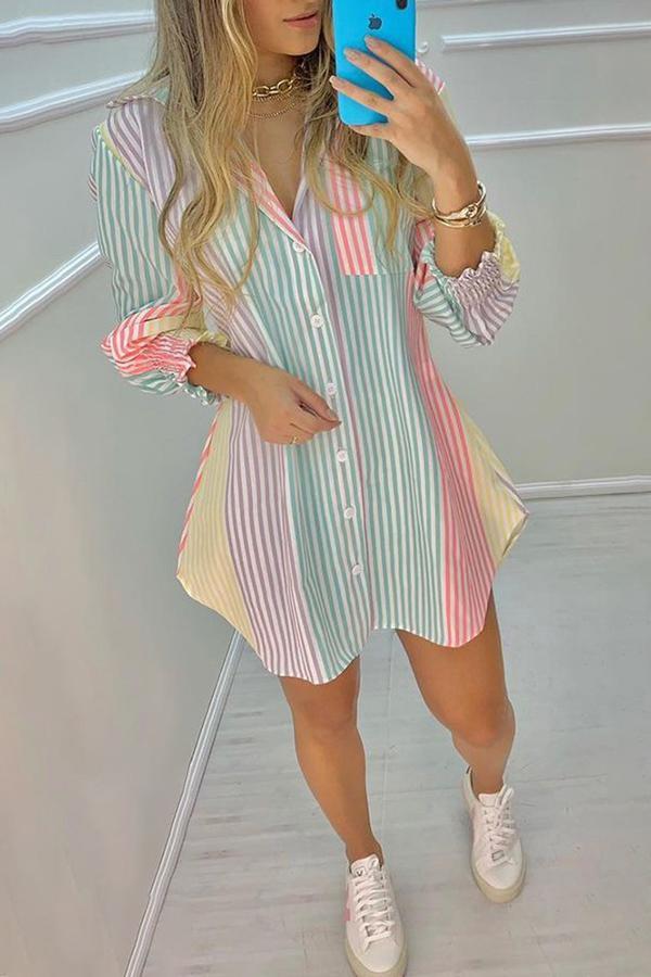 Colorful Striped Shirt Dress