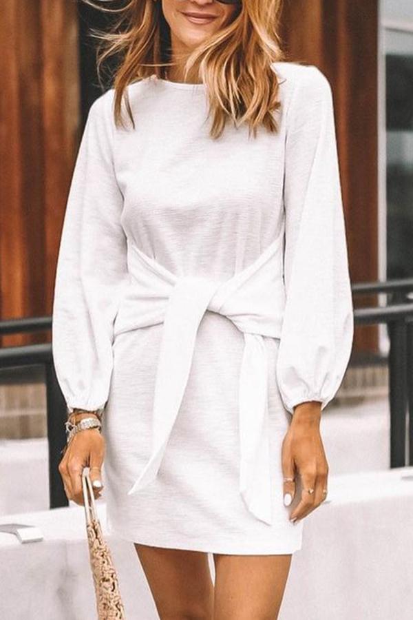 White Lace-up Knitted Dress