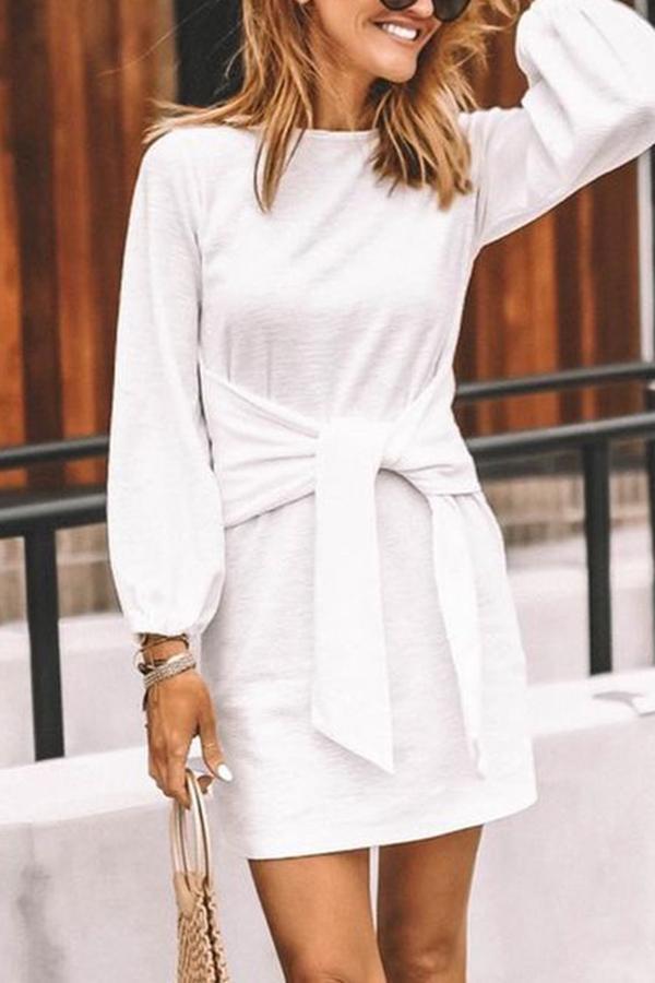 White Lace-up Knitted Dress