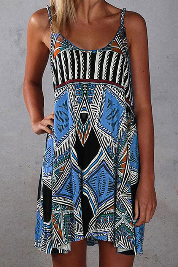 Bohemian Style Suspenders One-line Dress