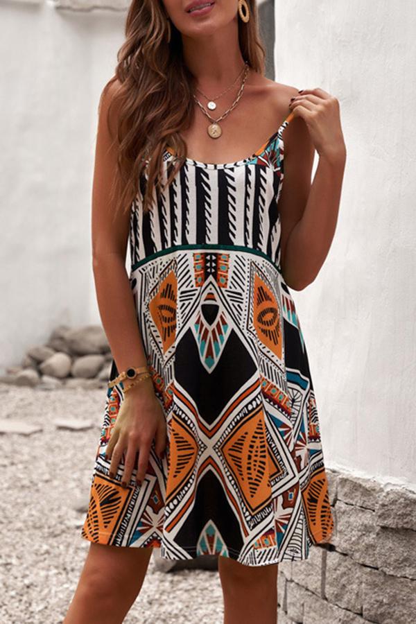 Bohemian Style Suspenders One-line Dress