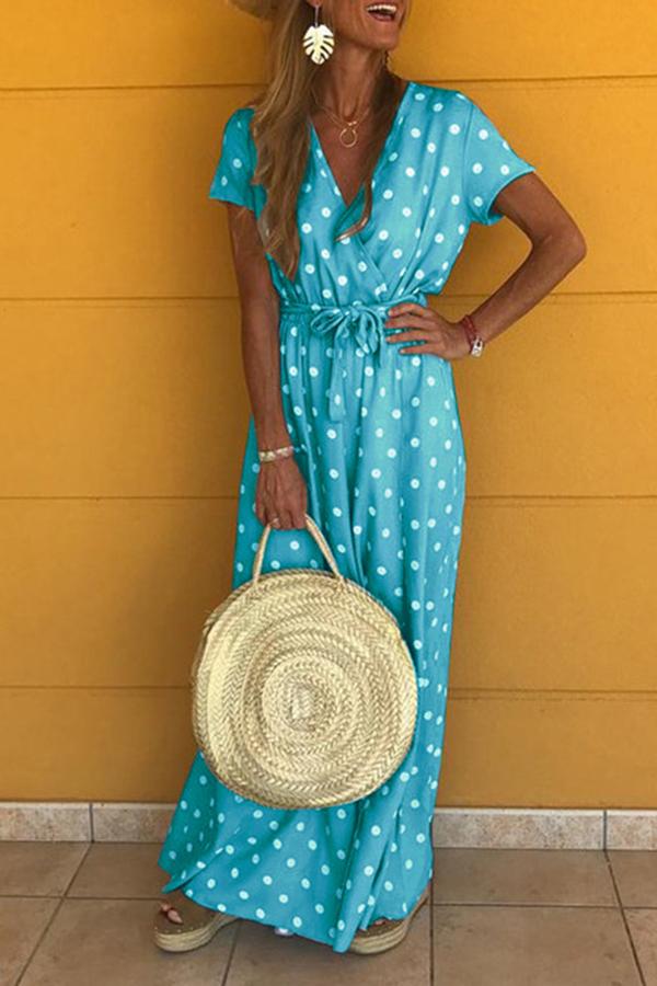 Pretty Polka Dot Drawstring Belt Dress