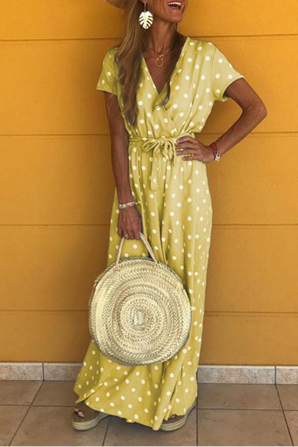 Pretty Polka Dot Drawstring Belt Dress