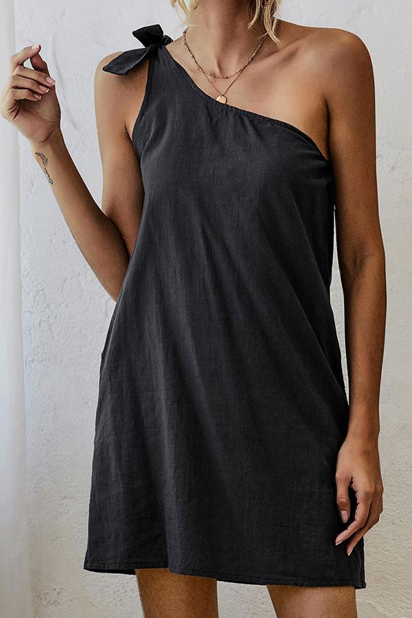 Casual  Asymmetric Neck Mini Dress