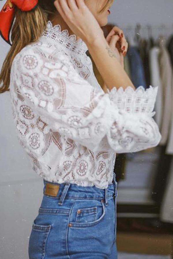 Perfect Petals White Lace See-Through Shirt