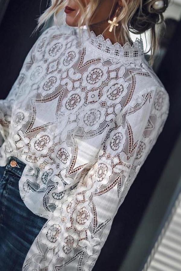 Perfect Petals White Lace See-Through Shirt