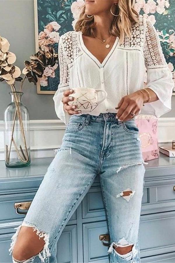 Casually Cute Lace Hollow-Out Shirt