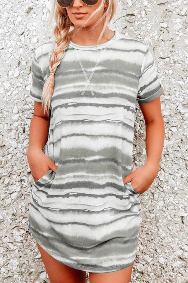 Tie-dye Stripes Pockets T-shirt Dress