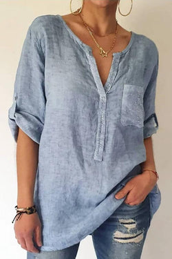 Casual Solid Color V Neck Shirt