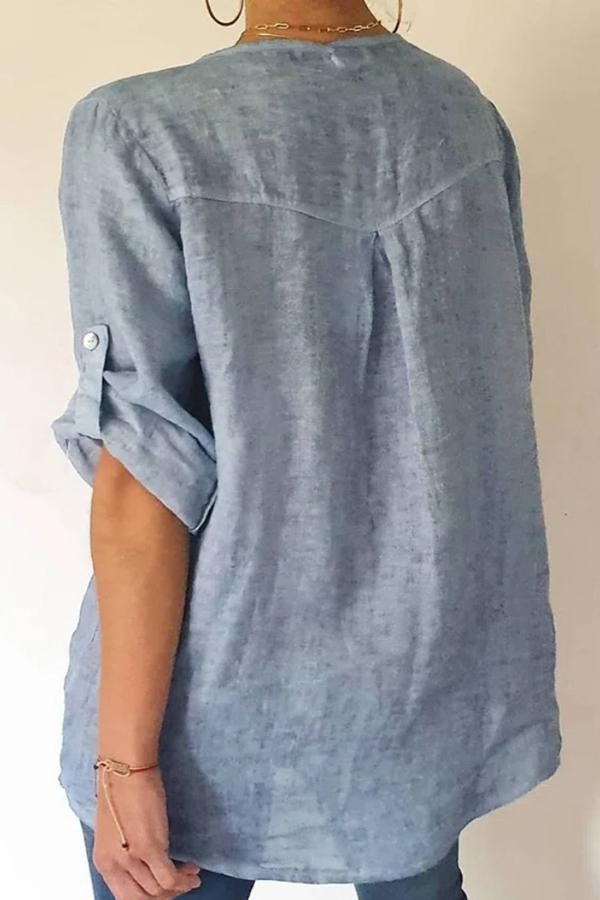 Casual Solid Color V Neck Shirt