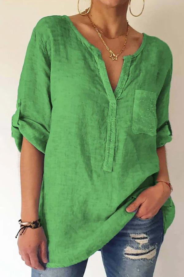 Casual Solid Color V Neck Shirt