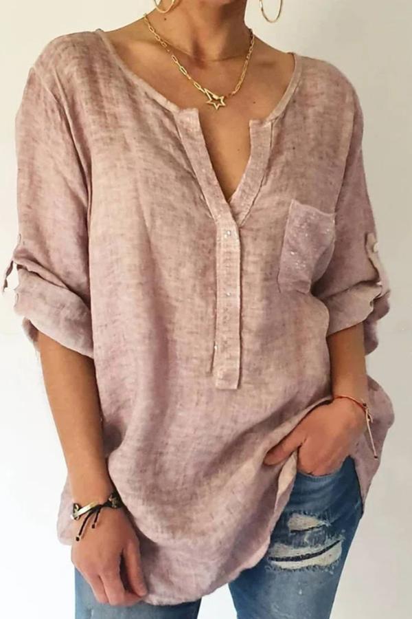 Casual Solid Color V Neck Shirt