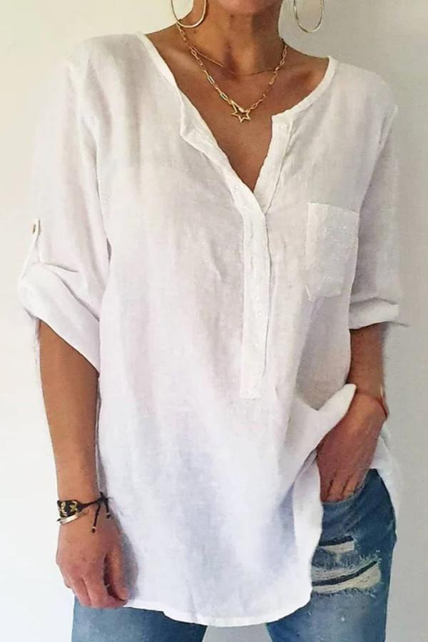 Casual Solid Color V Neck Shirt