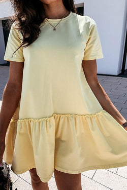 Pretty Solid Color Swing Ruffle Dress