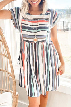 Sweet Striped Print Big Swing Dress