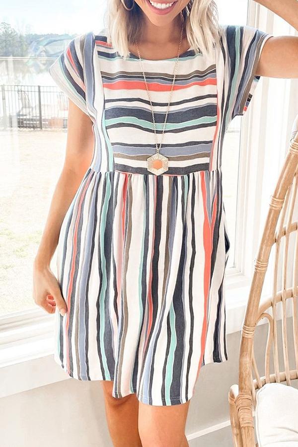 Sweet Striped Print Big Swing Dress