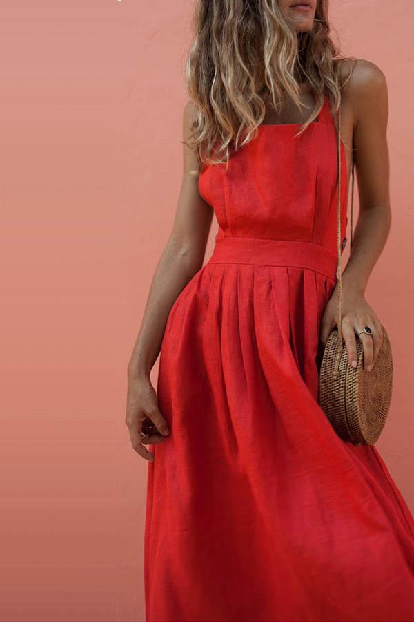 Elegant Solid Color Cross Strap Bow Dress