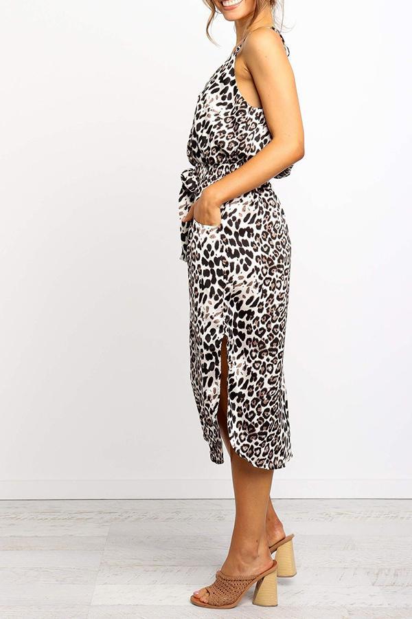 Smart Leopard Print Sling Backless Dress