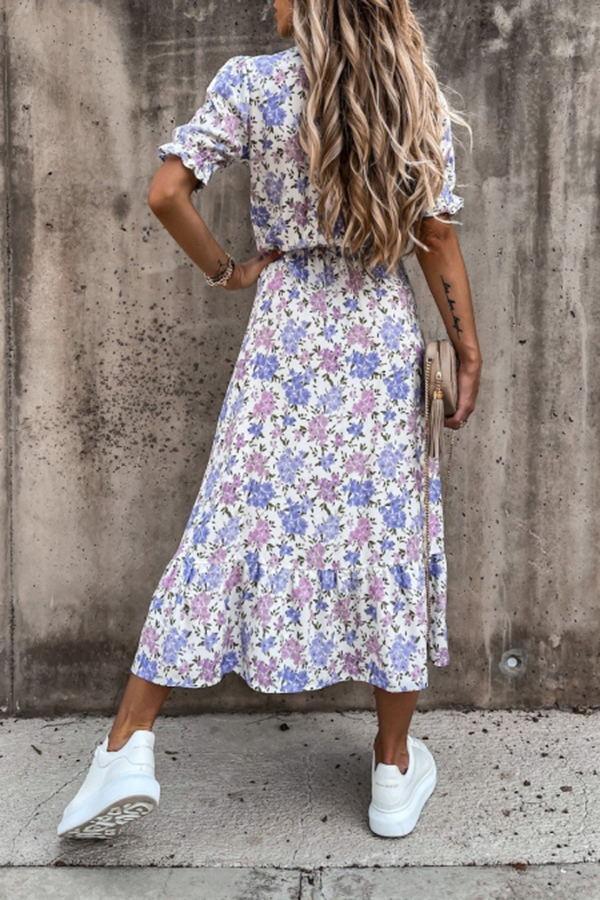 Bohemia Floral Print Fork Opening Dress