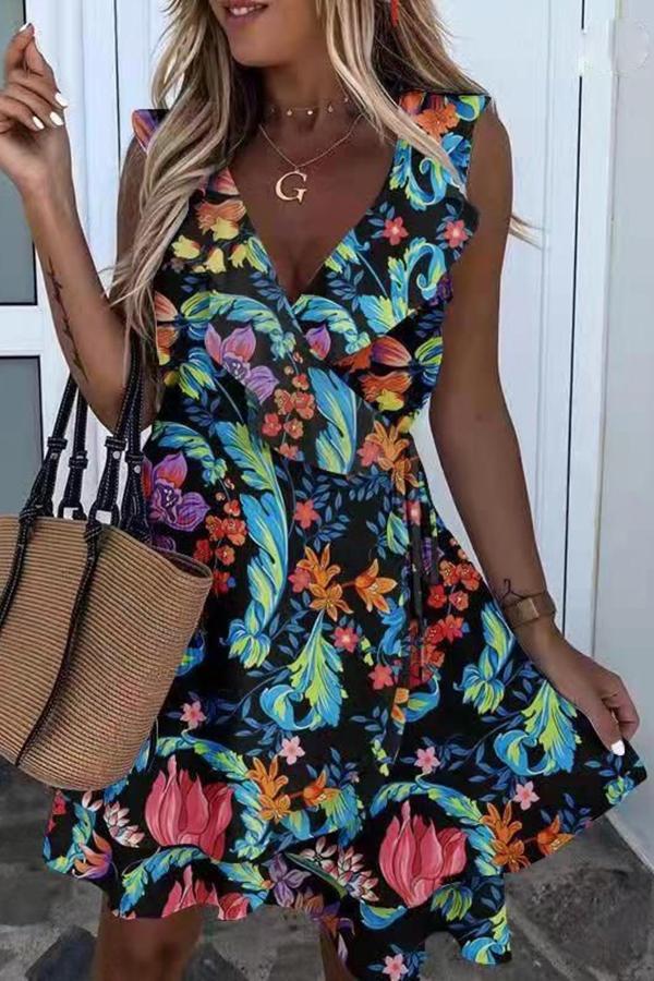 Girly Natural Flower Print Pleated Dress