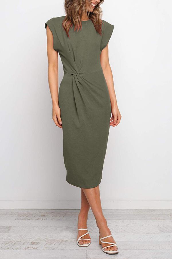 Twist Fitted Slim Casual Midi Vest Dress